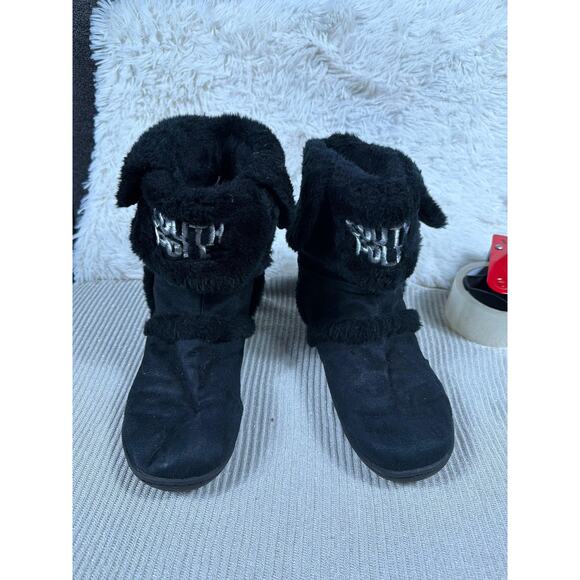 South Pole Boots Womens Size 10W Black Faux Fur Cabin Slipper House Shoes - Picture 3 of 11